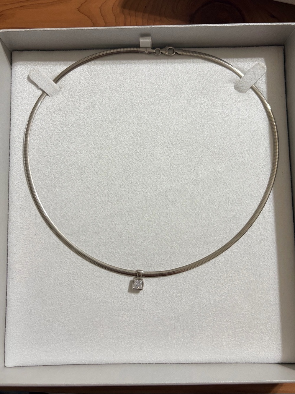 Diamonique Italia 925 Sterling Silver Princess Cut Omega Necklace